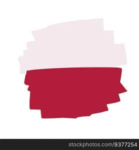 Flag Of Poland. Eastern european. Stylized icons. Brush texture. White and red national symbol. Flat cartoon. Flag Of Poland. Eastern european.