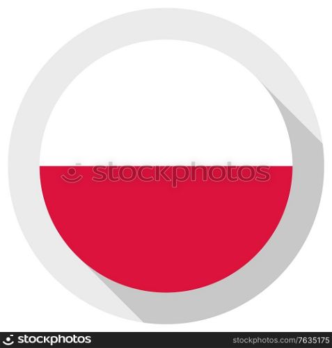 Flag of Poland, round shape icon on white background, vector illustration