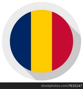 Flag of republic of Chad, round shape icon on white background, vector illustration. Flag of Tchad, round shape icon on white background, vector illustration
