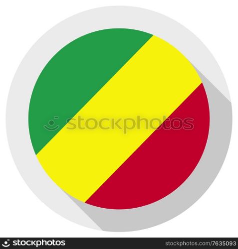 Flag of Republic of the Congo, Round shape icon on white background, vector illustration