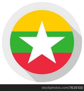 Flag of Republic of the Union of Myanmar, Round shape icon on white background, vector illustration