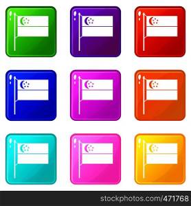 Flag of Singapore icons of 9 color set isolated vector illustration. Flag of Singapore icons 9 set