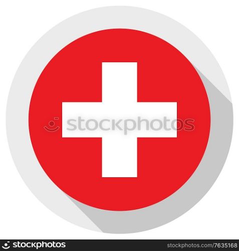 Flag of Switzerland, round shape icon on white background, vector illustration