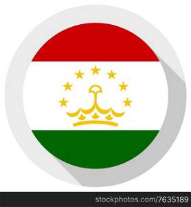 Flag of Tajikistan, Round shape icon on white background, vector illustration
