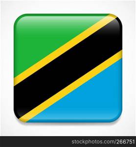 Flag of Tanzania. Square glossy badge