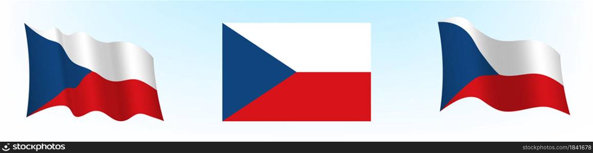 Flag of the Czech Republic in a static position and in motion, developing in the wind, on a white background