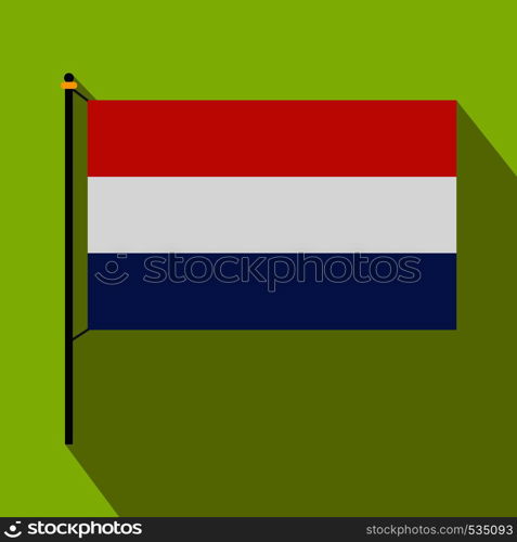 Flag of the Netherlands icon in flat style on a green background. Flag of the Netherlands icon, flat style