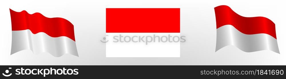 flag of the Republic of Indonesia in a static position and in motion, developing in the wind, on a transparent background