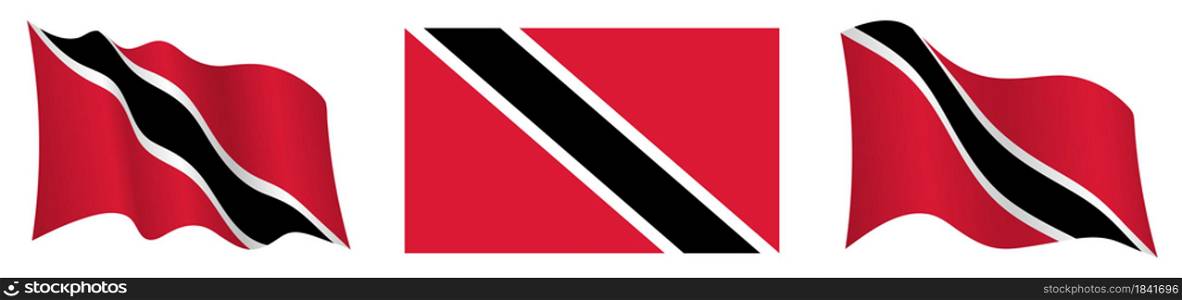 flag of Trinidad and Tobago in static position and in motion, fluttering in wind in exact colors and sizes, on white background