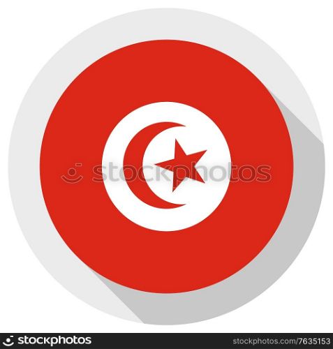 Flag of Tunisia, round shape icon on white background, vector illustration