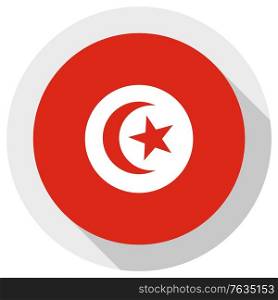 Flag of Tunisia, round shape icon on white background, vector illustration