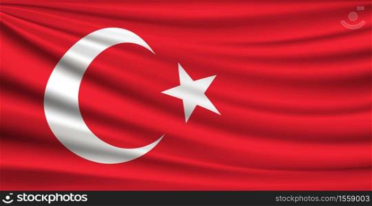 Flag of Turkey fabric red background, vector illustration