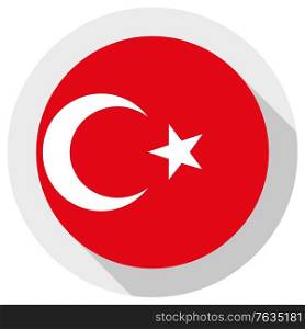 Flag of Turkey, round shape icon on white background, vector illustration