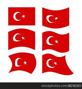 Flag of Turkey. Set national flag of Turkish State. Developing red flag with month and star.&#xA;