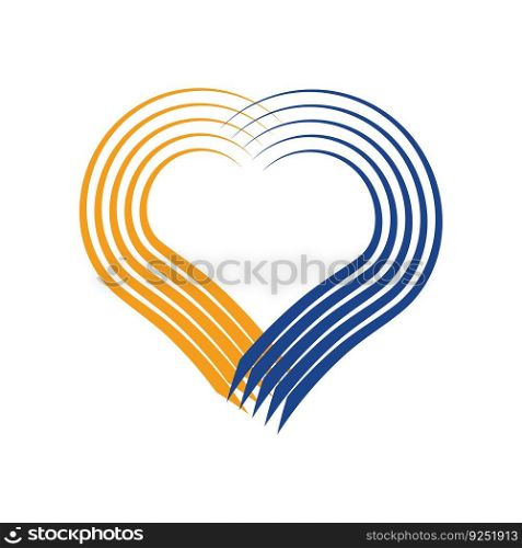 Flag of Ukraine in the shape of a heart. Ukrainian national symbol. stop the war. EPS 10. Vector illustration.. Flag of Ukraine in the shape of a heart. Ukrainian national symbol. stop the war. EPS 10.