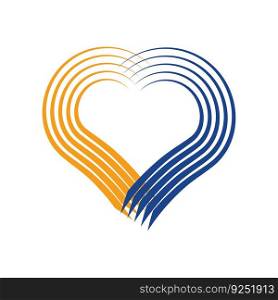 Flag of Ukraine in the shape of a heart. Ukrainian national symbol. stop the war. EPS 10. Vector illustration.. Flag of Ukraine in the shape of a heart. Ukrainian national symbol. stop the war. EPS 10.