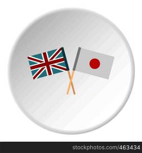 Flag of United Kingdom and Japan icon in flat circle isolated vector illustration for web. Flag of United Kingdom and Japan icon circle
