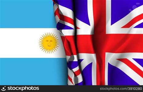 Flag of United Kingdom over the Argentina flag. . Flag of United Kingdom over the Argentina flag. Vector illustration that can be used as a concept of trade and political relations between the two countries