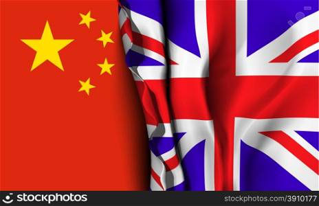 Flag of United Kingdom over the China flag. . Flag of United Kingdom over the China flag. Vector illustration that can be used as a concept of trade and political relations between the two countries