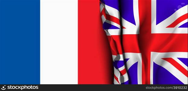 Flag of United Kingdom over the France flag. . Flag of United Kingdom over the France flag. Vector illustration that can be used as a concept of trade and political relations between the two countries