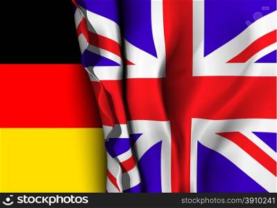 Flag of United Kingdom over the German flag. . Flag of United Kingdom over the German flag. Vector illustration that can be used as a concept of trade and political relations between the two countries