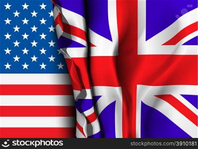 Flag of United Kingdom over the USA flag. . Flag of United Kingdom over the USA flag. Vector illustration that can be used as a concept of trade and political relations between the two countries