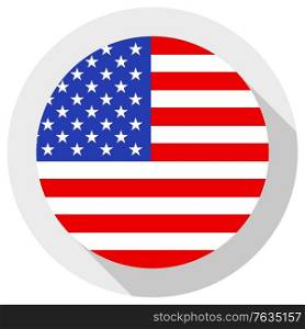 Flag of United States of America, round shape icon on white background, vector illustration