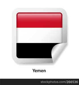 Flag of Yemen. Round glossy badge sticker