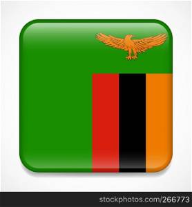 Flag of Zambia. Square glossy badge