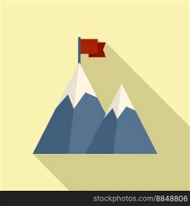 Flag on mountain motivation icon flat vector. Top career. Peak concept. Flag on mountain motivation icon flat vector. Top career