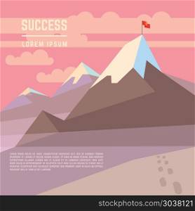 Flag on mountain vector success business achievement concept. Flag on mountain vector success business achievement concept. Top peak and victory triumph illustration