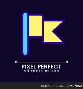 Flag pixel perfect RGB color icon for dark theme. Goal achievement. Success, victory. Pointer and location pin. Simple filled line drawing on night mode background. Editable stroke. Poppins font used. Flag pixel perfect RGB color icon for dark theme