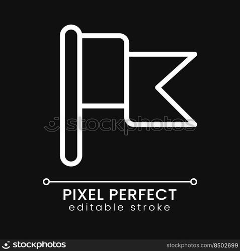 Flag pixel perfect white linear icon for dark theme. Goal achievement. Success and victory. Thin line illustration. Isolated symbol for night mode. Editable stroke. Poppins font used. Flag pixel perfect white linear icon for dark theme