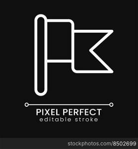 Flag pixel perfect white linear icon for dark theme. Goal achievement. Success and victory. Thin line illustration. Isolated symbol for night mode. Editable stroke. Poppins font used. Flag pixel perfect white linear icon for dark theme
