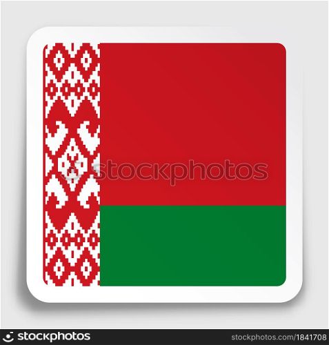 flag republic of Belarus icon on paper square sticker with shadow. Button for mobile application or web. Vector