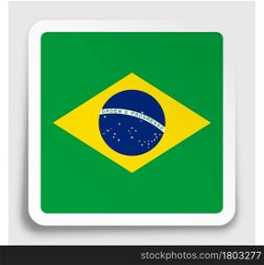 flag Republic of Brazil icon on paper square sticker with shadow. Button for mobile application or web. Vector