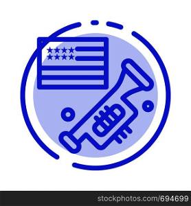 Flag, Speaker, Laud, American Blue Dotted Line Line Icon