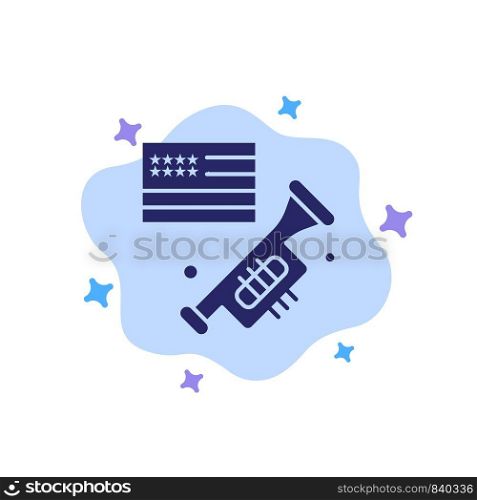 Flag, Speaker, Laud, American Blue Icon on Abstract Cloud Background