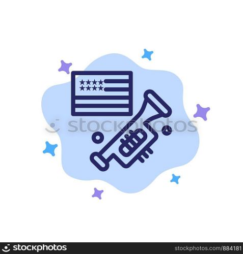 Flag, Speaker, Laud, American Blue Icon on Abstract Cloud Background