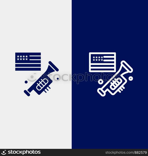 Flag, Speaker, Laud, American Line and Glyph Solid icon Blue banner Line and Glyph Solid icon Blue banner