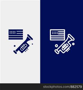 Flag, Speaker, Laud, American Line and Glyph Solid icon Blue banner Line and Glyph Solid icon Blue banner