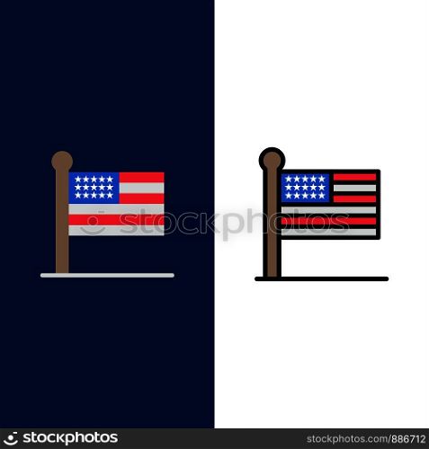 Flag, States, United, Usa Icons. Flat and Line Filled Icon Set Vector Blue Background