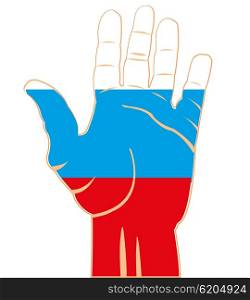 Flag to russia on palm. Flag state russia on palm of the person