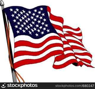 flag united states of america in flagpole waving. vector illustration