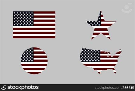 Flag usa. Star flag usa. USA map. American flag in circle. Set of american flags in flat design. Eps10. Flag usa. Star flag usa. USA map. American flag in circle. Set of american flags in flat design
