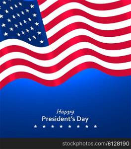 Flag USA Waving Wind for Happy Presidents Day, Patriotic Symbolic Vintage Decoration for Holiday - Vector