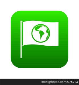 Flag with world planet icon digital green for any design isolated on white vector illustration. Flag with world planet icon digital green