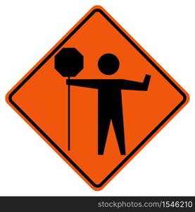 Flaggers In Road Ahead Warning Traffic Symbol Sign Isolate on White Background,Vector Illustration