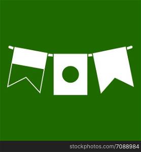 Flags icon white isolated on green background. Vector illustration. Flags icon green