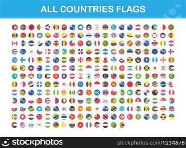 Flags of all countries round web buttons in flat. Vector EPS 10